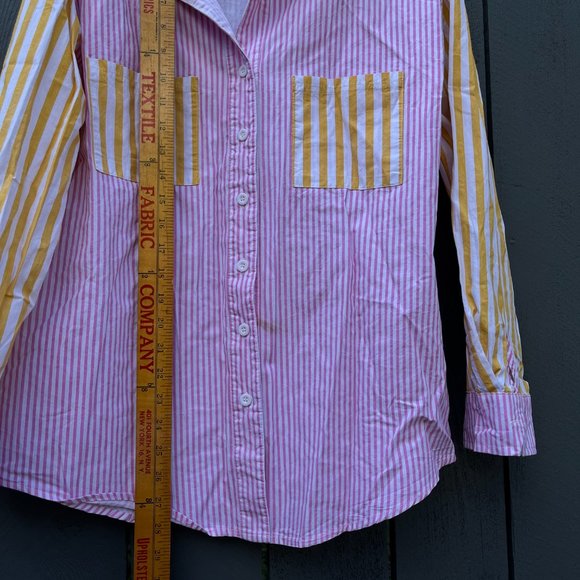 Yellow-Pink Striped Avant Garde Shirt S/M 100% Cotton Made in Japan VTG - Picture 3 of 9